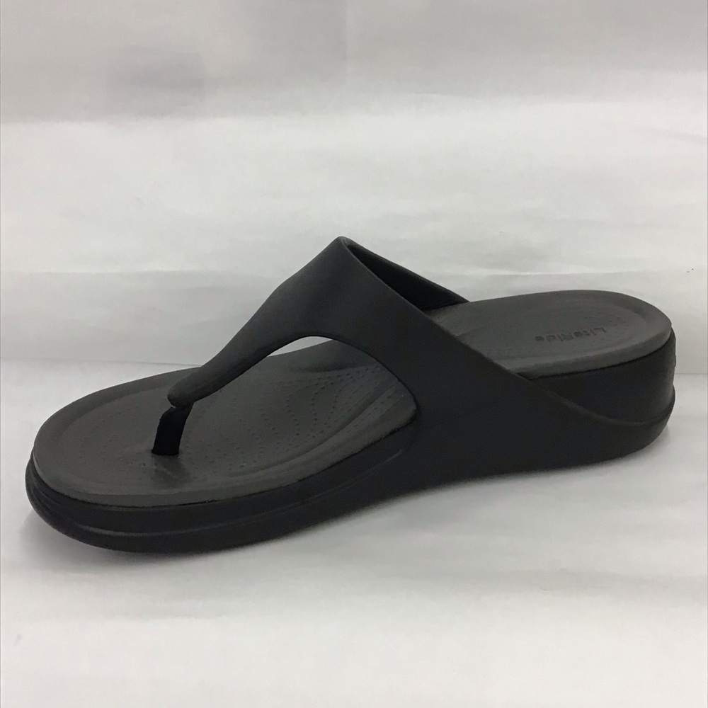 Crocs Boca Wedge Flip Flops Sandals Black/Grey Size 10 Style: 207417-001